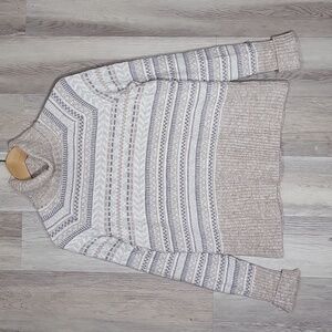🛍Columbia Womens Large Wool White Tan Argyle Turtleneck Sweater Warm Casual‎